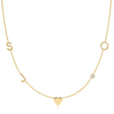 Gold necklace with a heart pendant on a white background