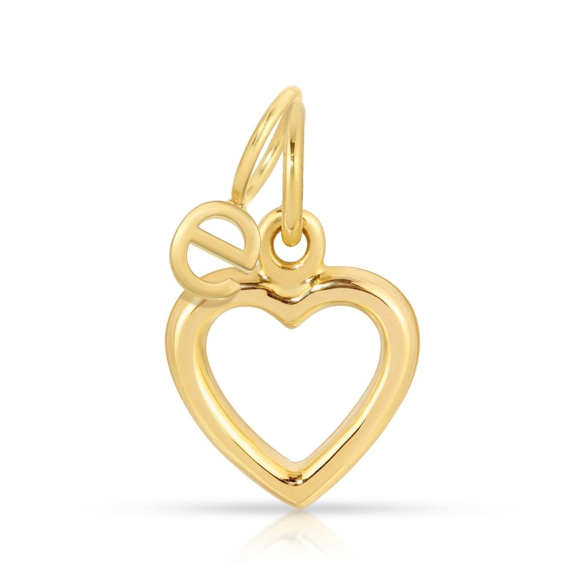 A yellow gold Love Letter Jumble with the letter 'e' on a white background. 