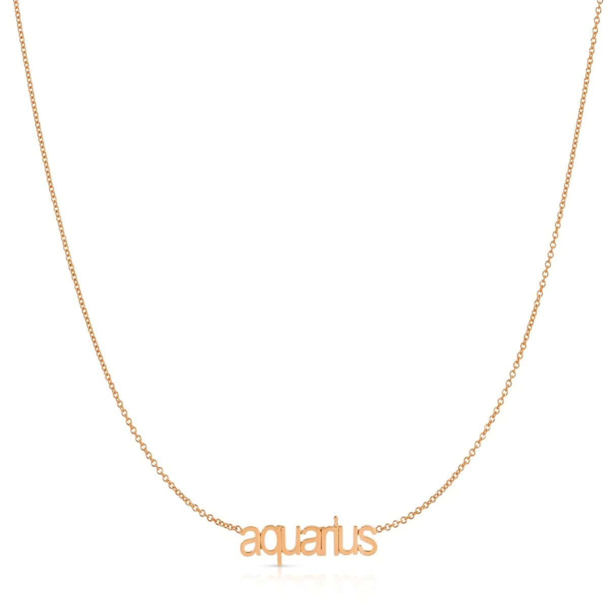 Petite Zodiac Necklace ‘aquarius’ in rose gold on a white background.