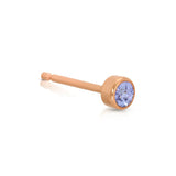 A Birthstone Stud - Tanzanite (December) in rose gold on a white background.