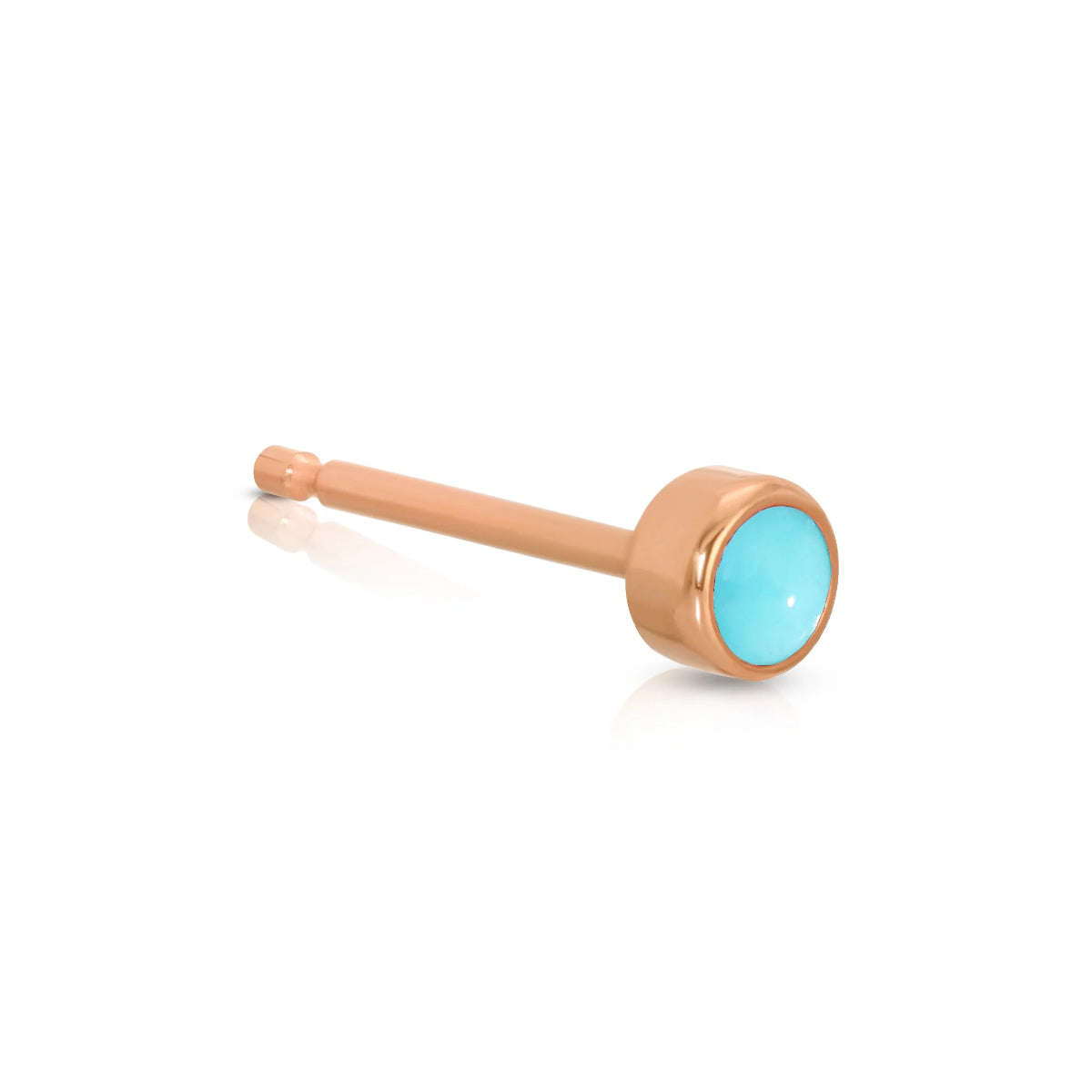 A Birthstone Stud - Turquoise (December) in rose gold on a white background.