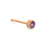 A Birthstone Stud - Amethyst (February) in rose gold on a white background.