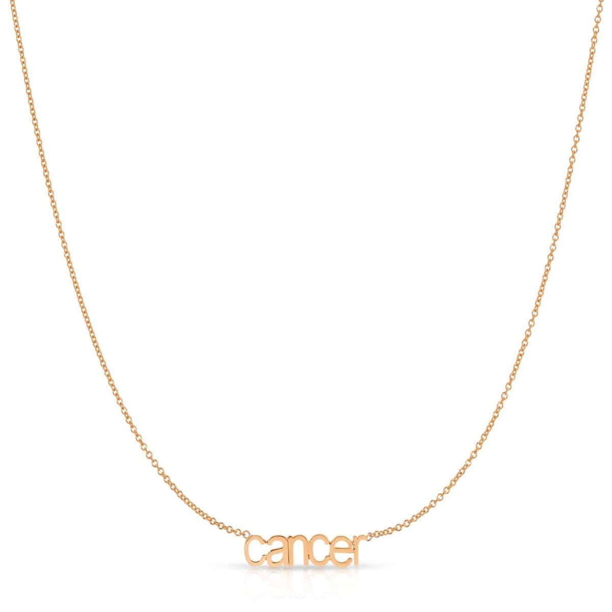 Petite Zodiac Necklace ‘cancer’ in rose gold on a white background.
