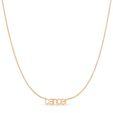 Petite Zodiac Necklace ‘cancer’ in rose gold on a white background.