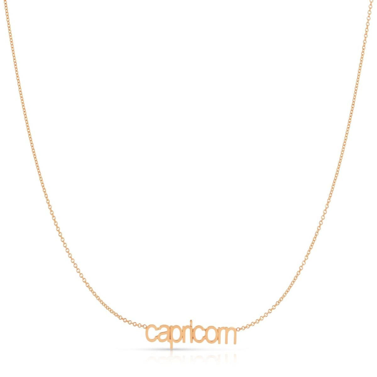 Petite Zodiac Necklace ‘capricorn’ in rose gold on a white background.