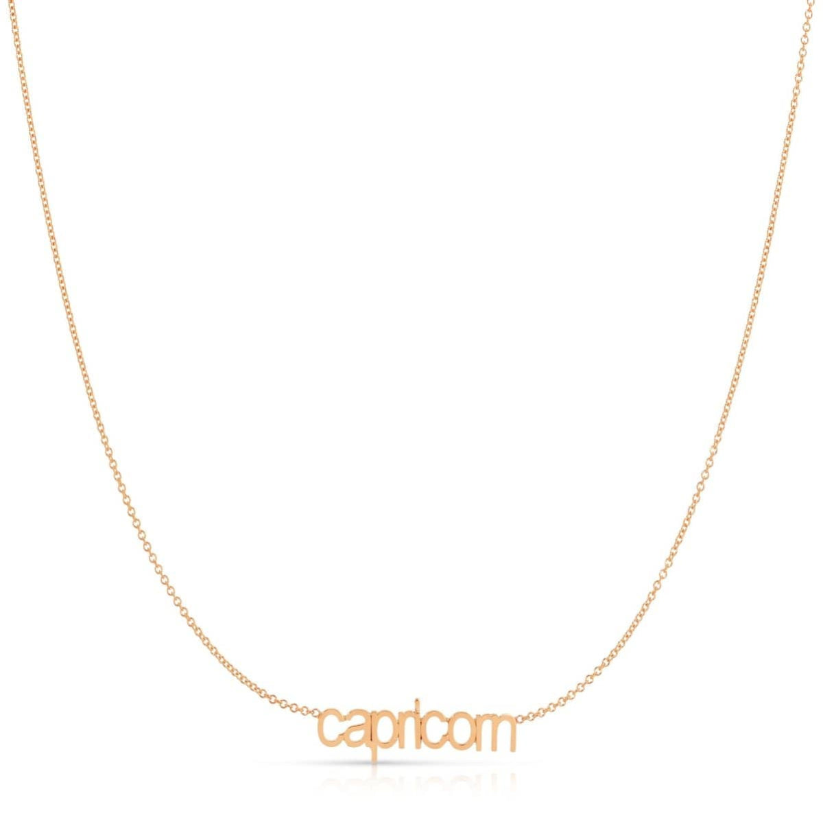 Petite Zodiac Necklace ‘capricorn’ in rose gold on a white background.