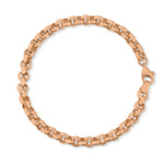 A Rolo Bracelet in rose gold on a white background. 