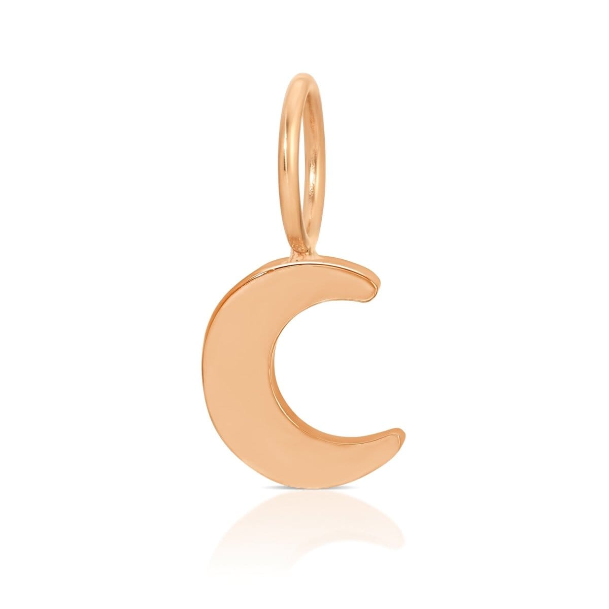 A rose gold Moon Charm Pendant on a white background. 