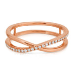 A Criss-Cross Diamond Duo Ring in rose gold on a white background. 