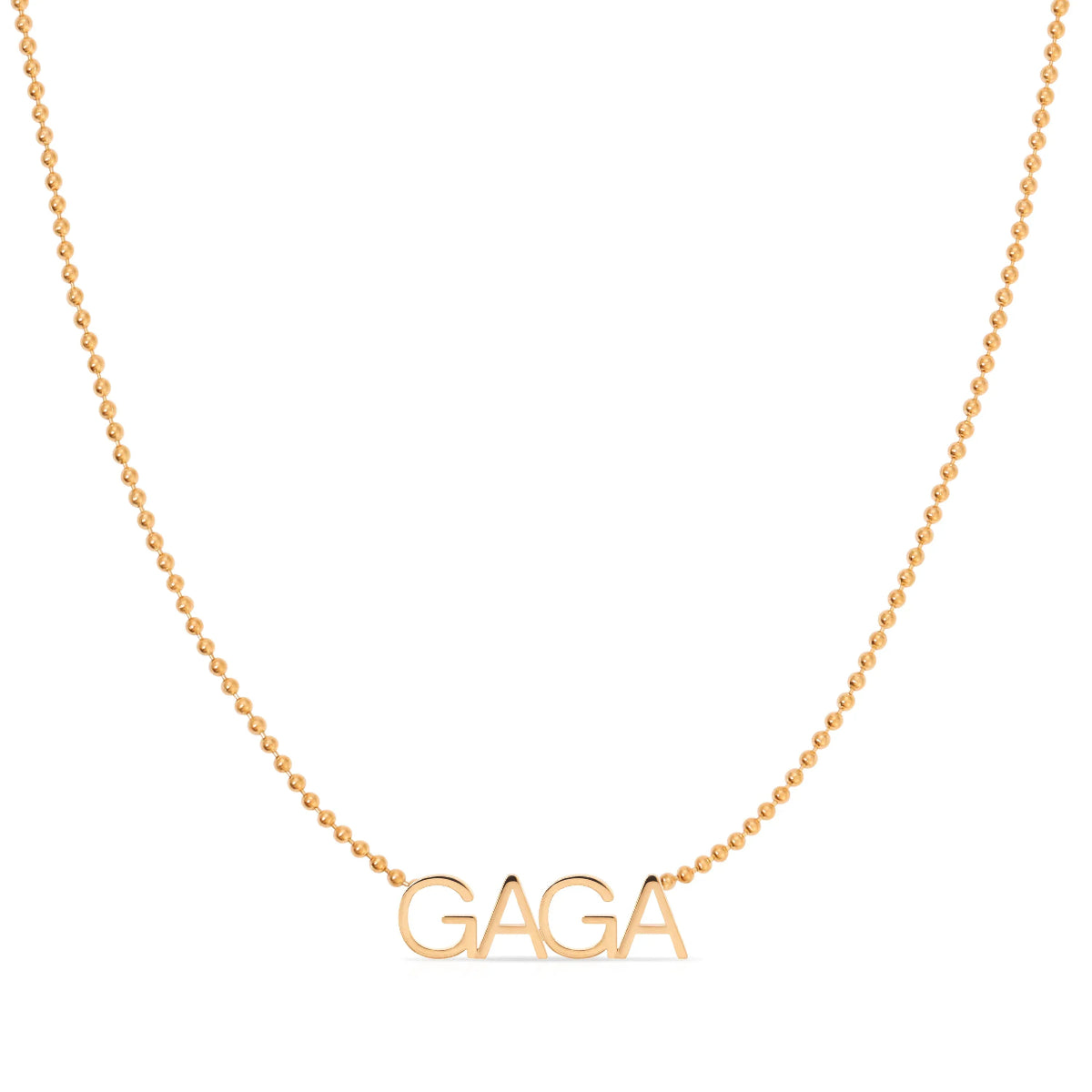 A GAGA Necklace in rose gold on a bead chain on a white background.