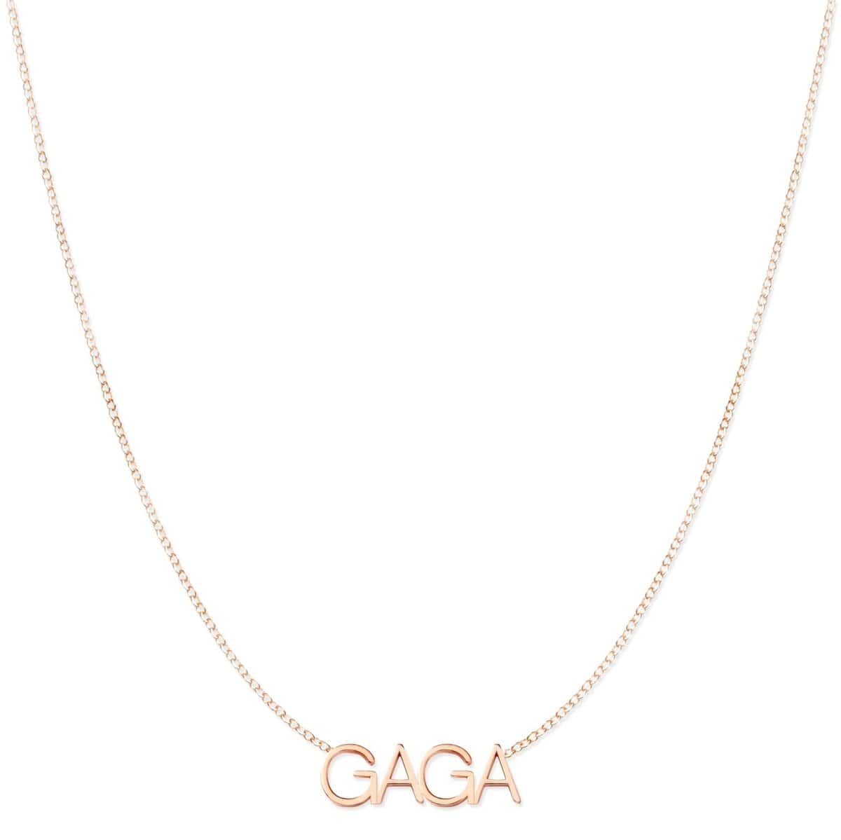 A GAGA Necklace in rose gold on a cable chain on a white background.
