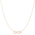 A GAGA Necklace in rose gold on a cable chain on a white background.