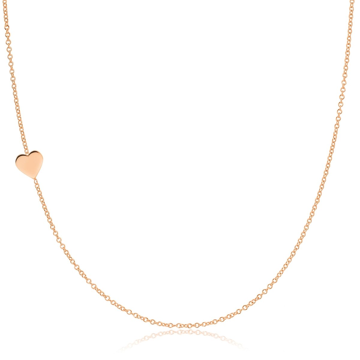A rose gold 14k Gold Asymmetrical Charm Necklace - Heart with a cable chain on a white background. 