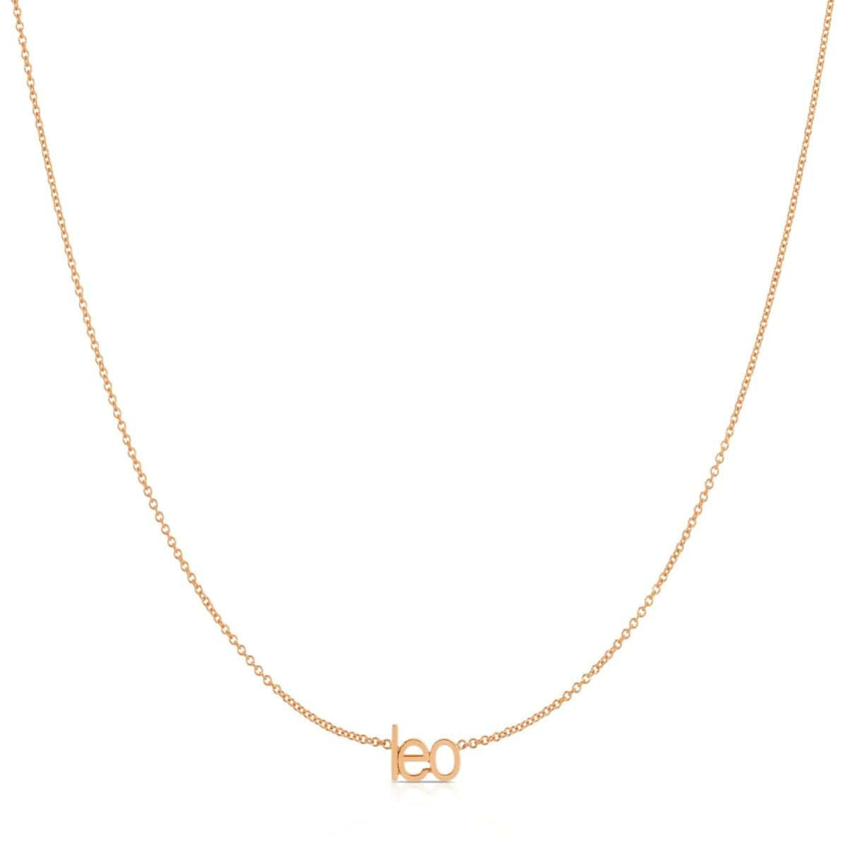Petite Zodiac Necklace ‘leo’ in rose gold on a white background.