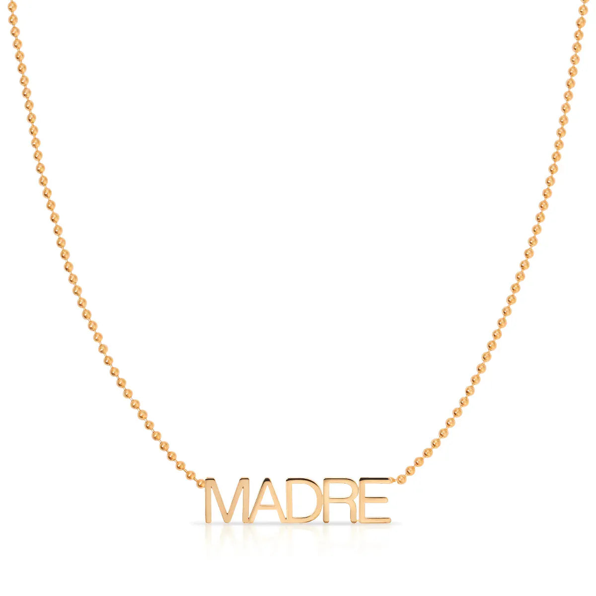 A Madre Necklace in rose gold on a bead chain on a white background.