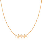 A MAMA Necklace in rose gold with a bead chain on a white background. 
