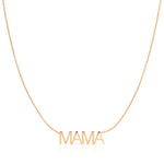 A MAMA Necklace in rose gold with a cable chain on a white background. 