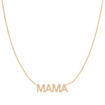 A Pavé MAMA Necklace in rose gold on a cable chain on a white background. 