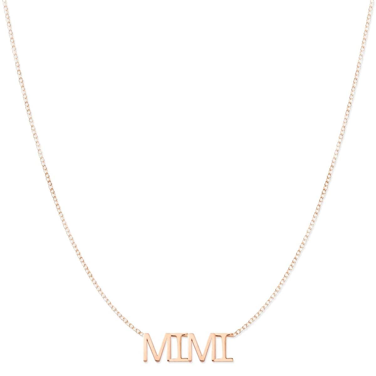 A MIMI Necklace in rose gold on a cable chain on a white background.