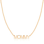 A MOMMY Necklace in rose gold on a bead chain on a white background. 