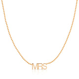 A MRS Necklace in rose gold on a bead chain on a white background. 