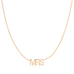 A MRS Necklace in rose gold on a cable chain on a white background. 