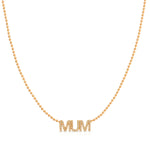 A Pavé MUM Necklace in rose gold on a bead chain on a white background. 