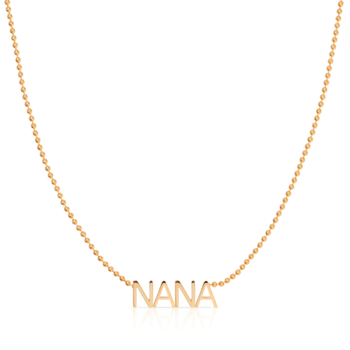 A NANA Necklace in rose gold on a bead chain on a white background.