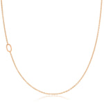 A 14k Gold Asymmetrical Number Necklace - 0 in rose gold on a white background. 