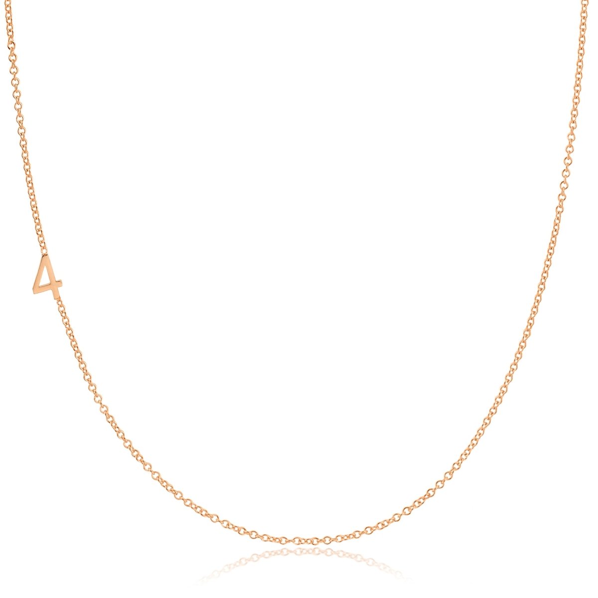 A rose gold 14k Gold Asymmetrical Number Necklace - 4 on a white background. 