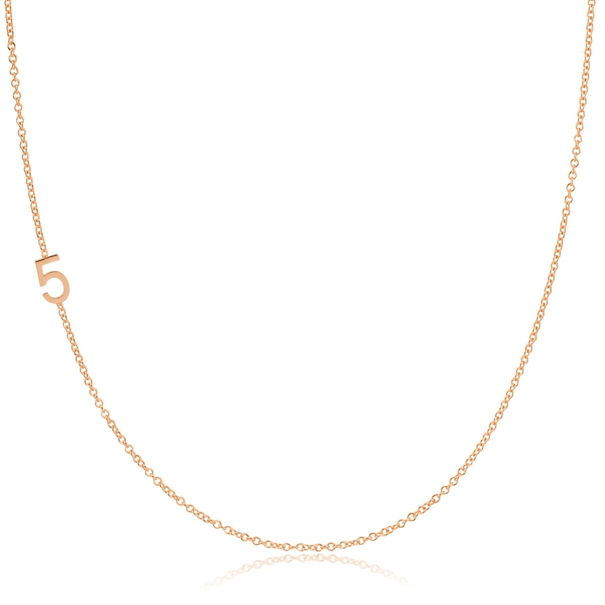 A rose gold 14k Gold Asymmetrical Number Necklace - 5 on a white background. 