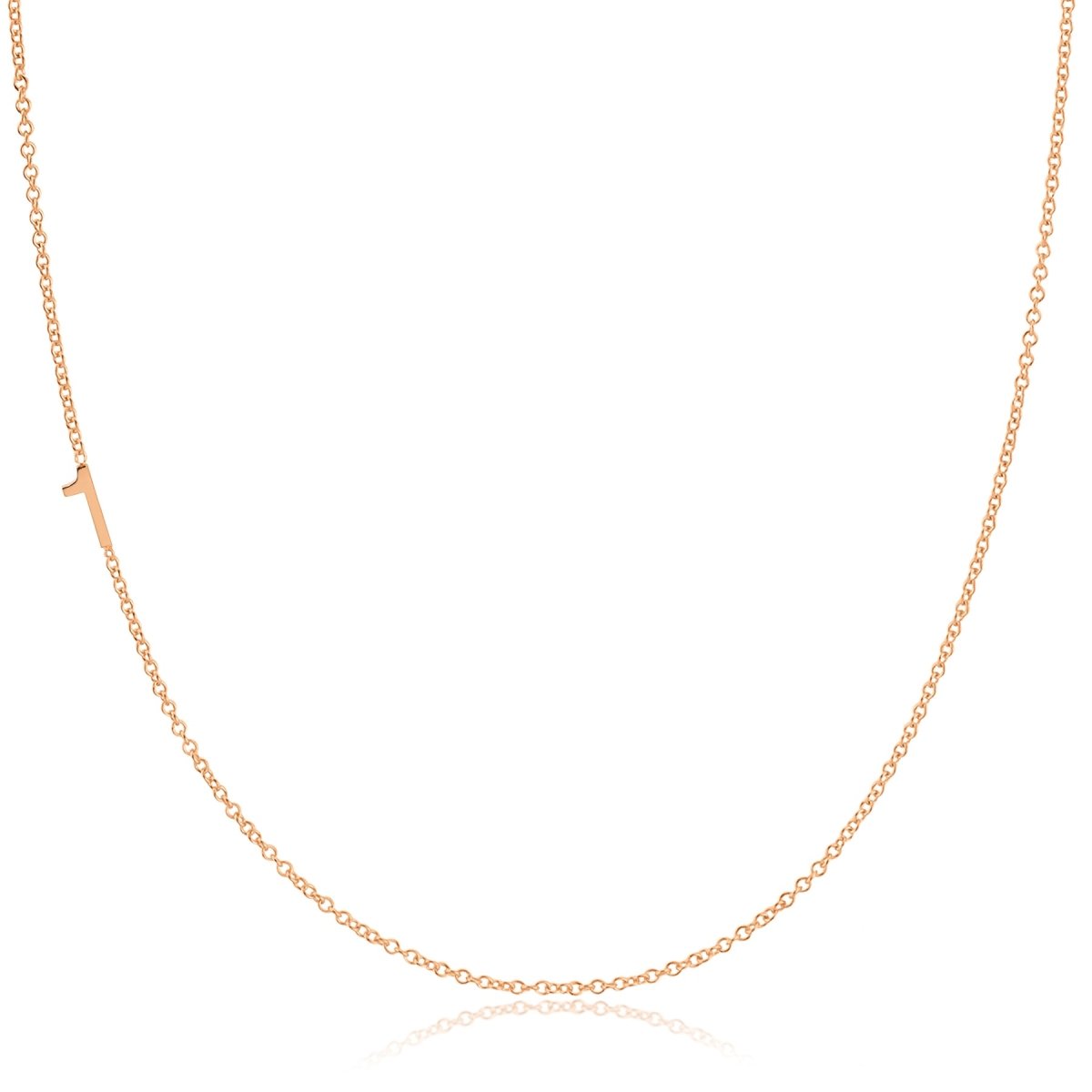A rose gold 14k Gold Asymmetrical Number Necklace - 1 with a cable chain on a white background. 
