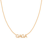 A Pavé 'GAGA' Necklace in rose gold on a bead chain on a white background.