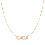 A Pavé 'GAGA' Necklace in rose gold on a cable chain on a white background.