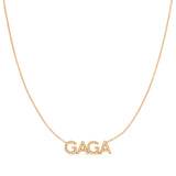 A Pavé 'GAGA' Necklace in rose gold on a cable chain on a white background.