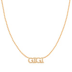 A Pavé 'GIGI' Necklace in rose gold on a bead chain on a white background.