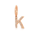 A rose gold Pavé Letter Charm in K on a white background.