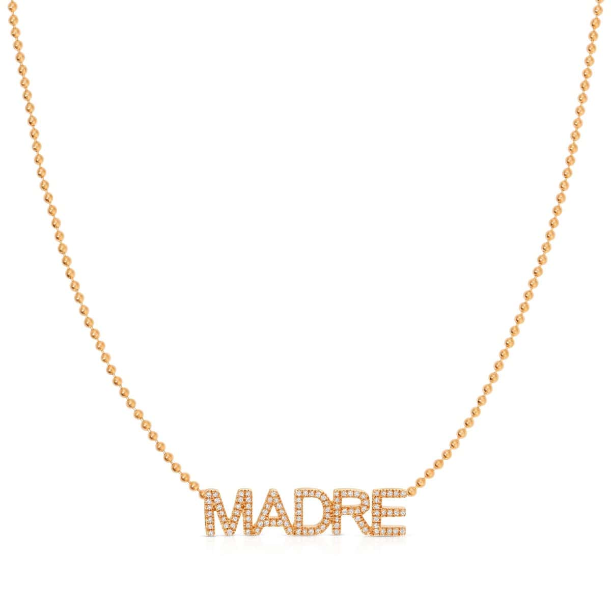 A Pavé 'Madre' Necklace in rose gold on a bead chain on a white background. 
