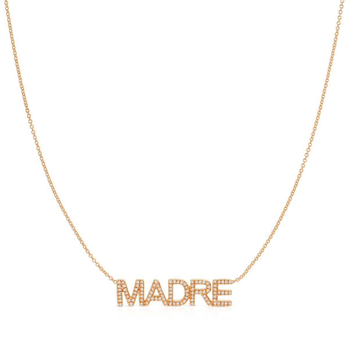 A Pavé 'Madre' Necklace in rose gold on a cable chain on a white background.