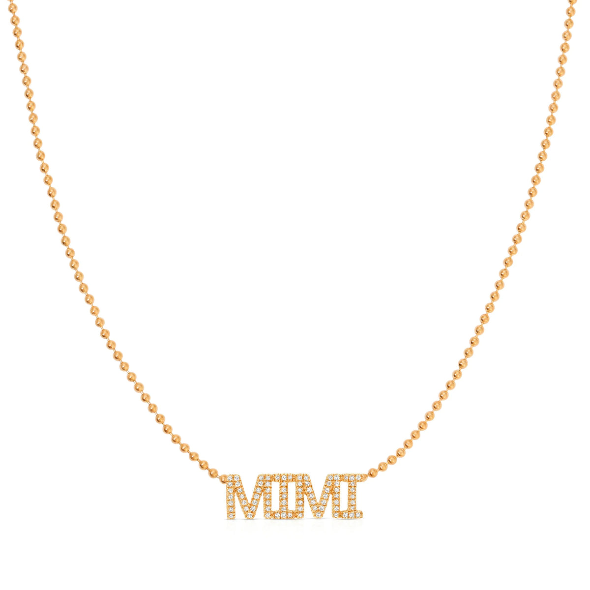 A Pavé MIMI Necklace in rose gold on a bead chain on a white background.