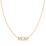 A Pavé MOM Necklace in rose gold on a bead chain on a white background. 