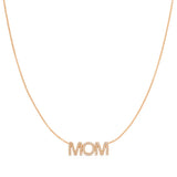 A Pavé MOM Necklace in rose gold on a cable chain on a white background. 