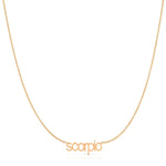 Petite Zodiac Necklace ‘scorpio’ in rose gold on a white background.