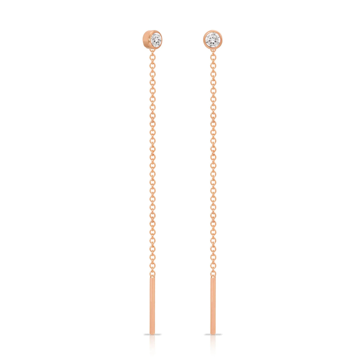 Threader Earrings Diamond in rose gold on a white background. 