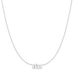 Petite Zodiac Necklace ‘aries’ in white gold on a white background.