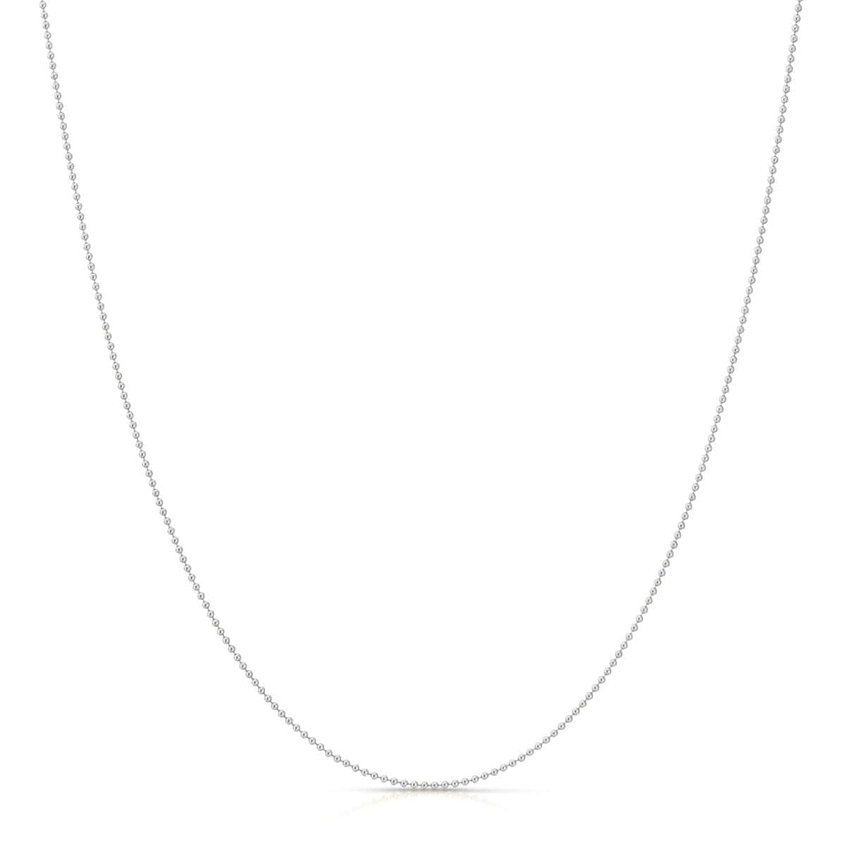 A Classic Bead Chain in white gold on a white background. 