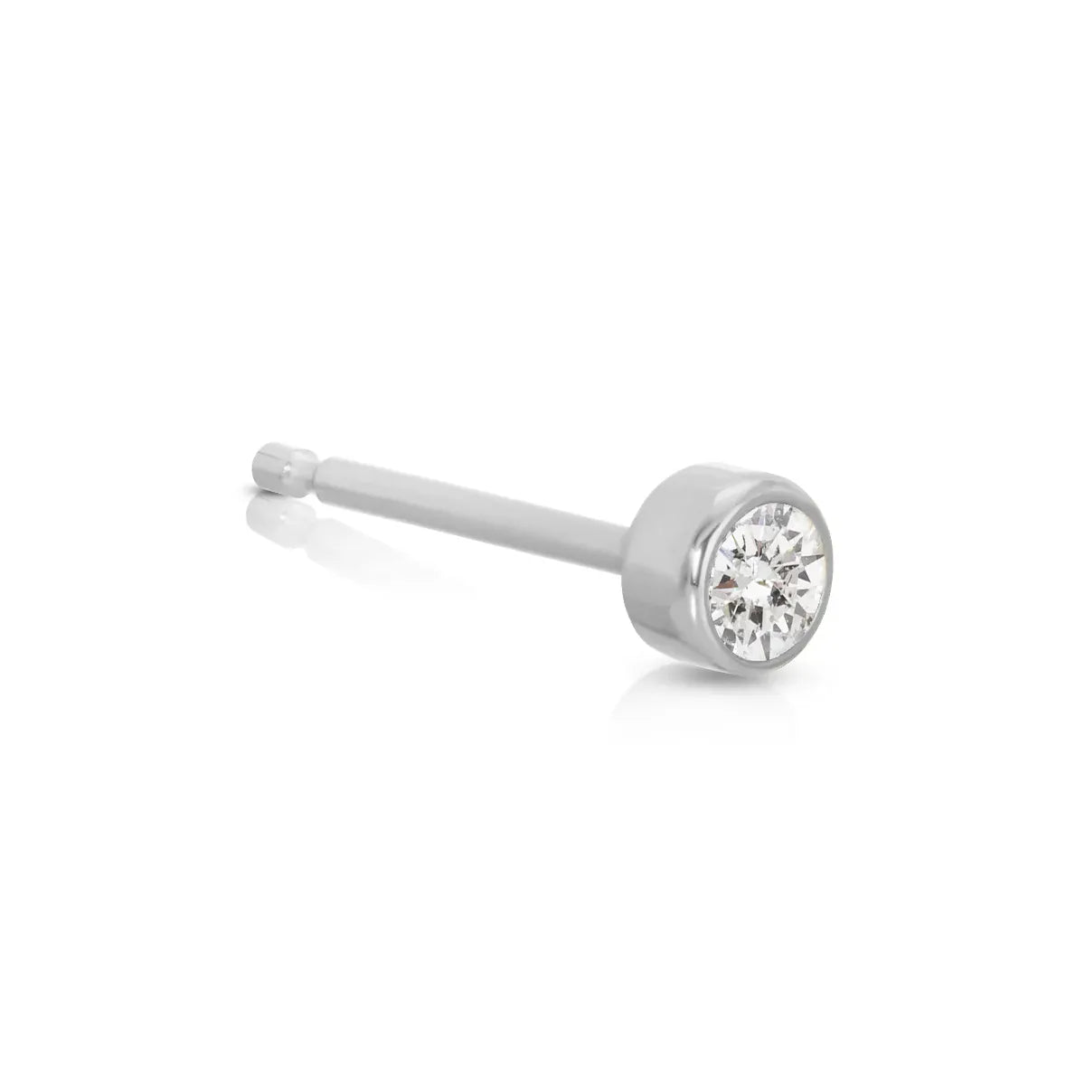 A Birthstone Stud - Diamond (April) in white gold on a white background.