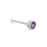 A Birthstone Stud - Amethyst (February) in white gold on a white background.