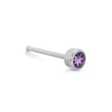 A Birthstone Stud - Amethyst (February) in white gold on a white background.