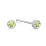 A pair of Birthstone Studs - Peridot (August) in white gold on a white background.